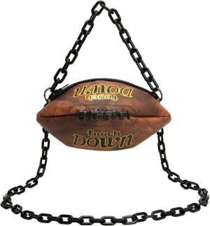Football Shaped Crossbody Bag 9# Football Purse with Chain Strap, Sports Fan Handbag for Game Day & Streetwear