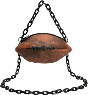 Football Shaped Crossbody Bag 9# Football Purse with Chain Strap, Sports Fan Handbag for Game Day & Streetwear