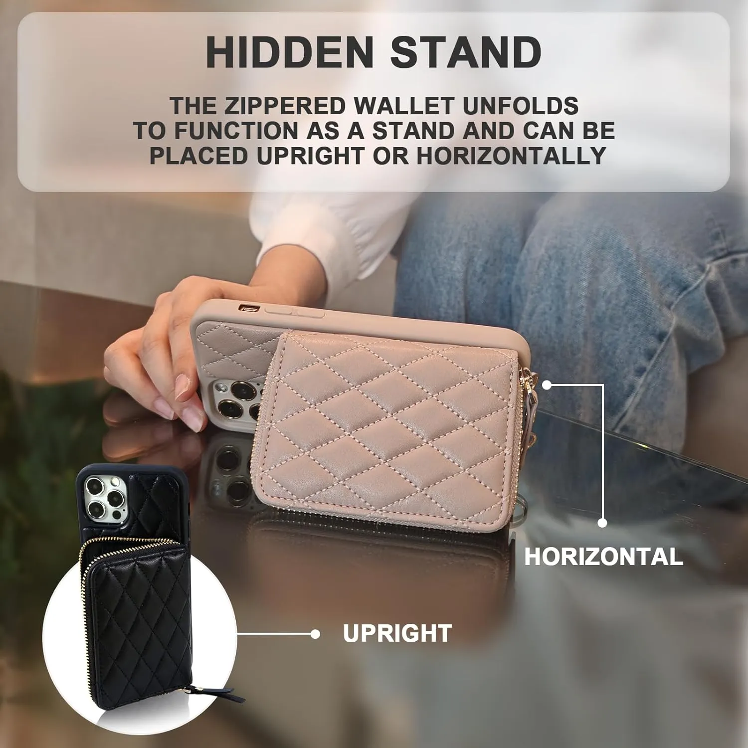 for iPhone 14 Pro Max Wallet Case Crossbody, PU Leather Zipper Handbag Purse Flip Cover Standar, Independent Slot Adjustable Strap Portable 6.7-Inch iPhone Case Beige