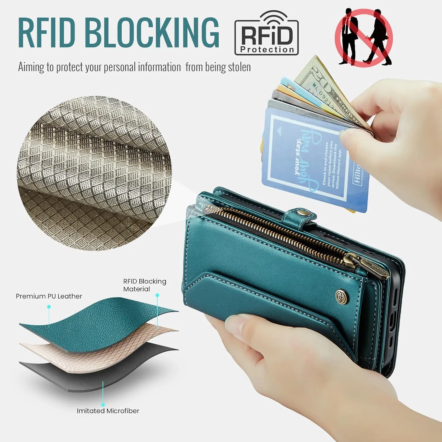 for iPhone 16e Case, Crossbody Wallet Phone Case for iPhone 16e, RFID Blocking Kickstand, Anti-Drop Wireless Charging Card Slots, PU Leather Shoulder Bag Clutch Adjustable Strap, Blue Green