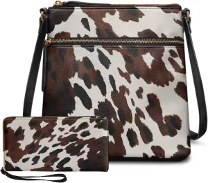 FOR U DESIGNS Leather Crossbody Bags for Women Trendy Travel Shoulder Satchel Handbags Zipper Closure Purse and Wallet Set