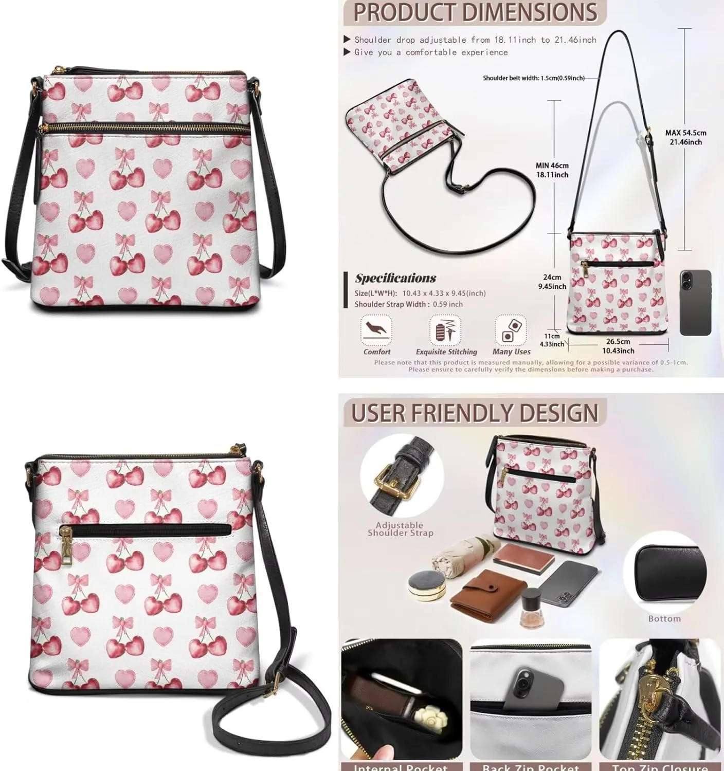 FOR U DESIGNS Purse and Wallet Set for Women Hobo Crossbody Bags Anti Theft Cute Shoulder Bags Valentine's Day Gifts for Her
