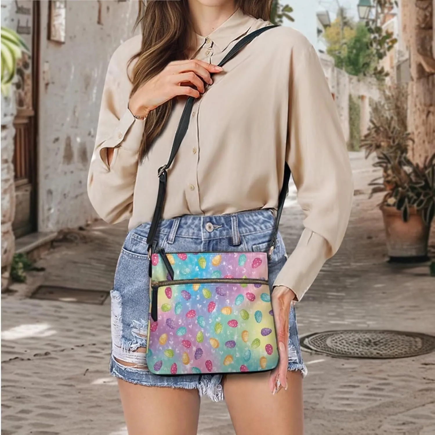 FOR U DESIGNS Purses for Women PU Leather Multi Pockets Easter Bunny Cross Body Purse and Matching Wallet Set