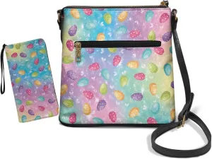 FOR U DESIGNS Purses for Women PU Leather Multi Pockets Easter Bunny Cross Body Purse and Matching Wallet Set