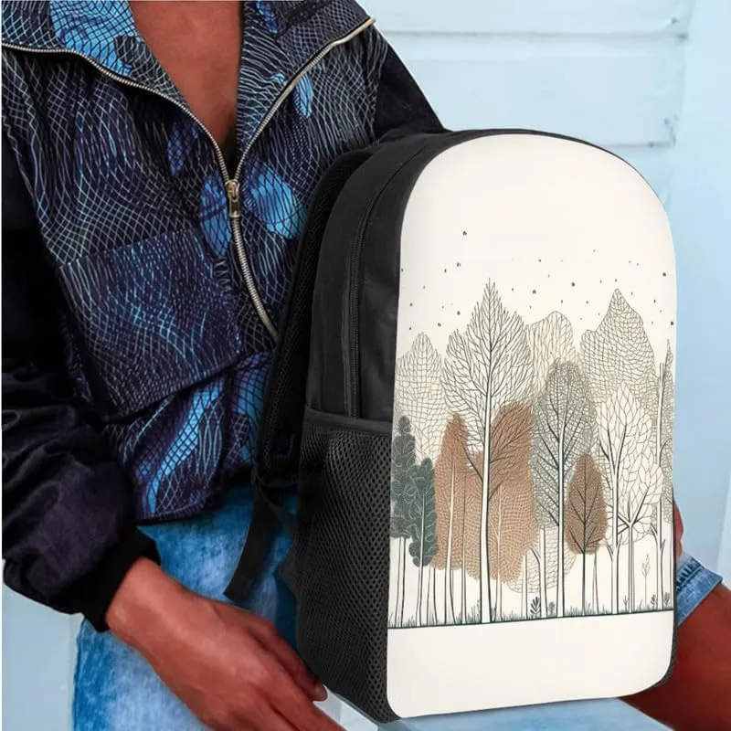 Forest Nordic Minimalist School Backpack Boys Girls Kids School Bookbag Set with Tree Hand Drawing Lunch Box and Pencil Case for Kids Boys Girls Back to School Gifts