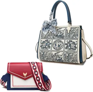 FOXLOVER Women's Crossbody bag and Satchel Top Handle bag with Embroidery