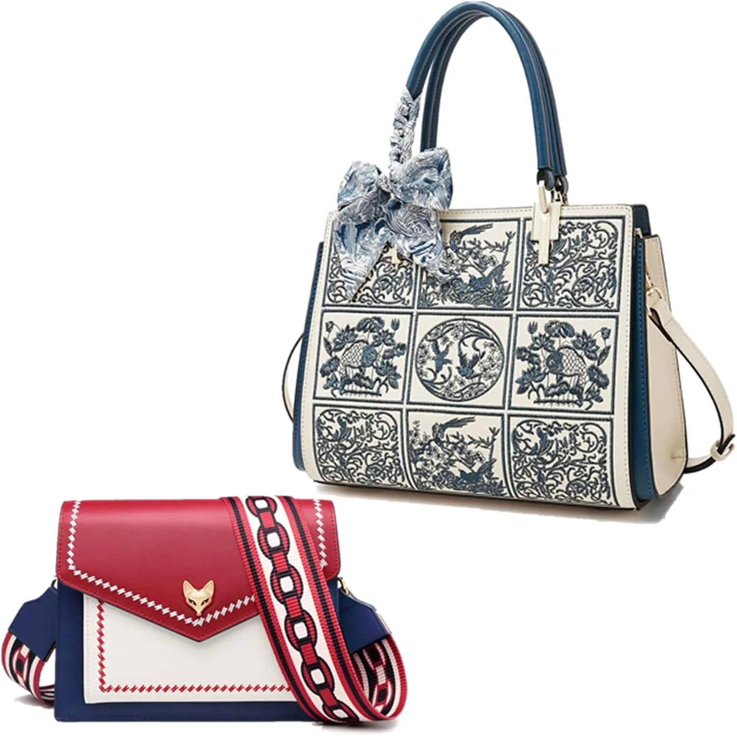 FOXLOVER Women's Crossbody bag and Satchel Top Handle bag with Embroidery