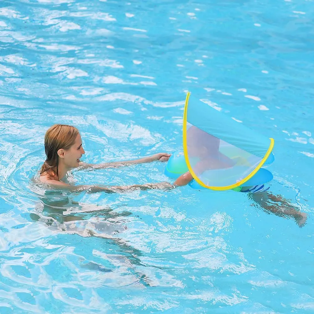 Free Swimming Baby Inflatable Baby Swim Float with Sun Canopy Size Improved Infant Pool Floaties Swimming Pool Toys for The Age of 3-36 Months(Blue, Small)