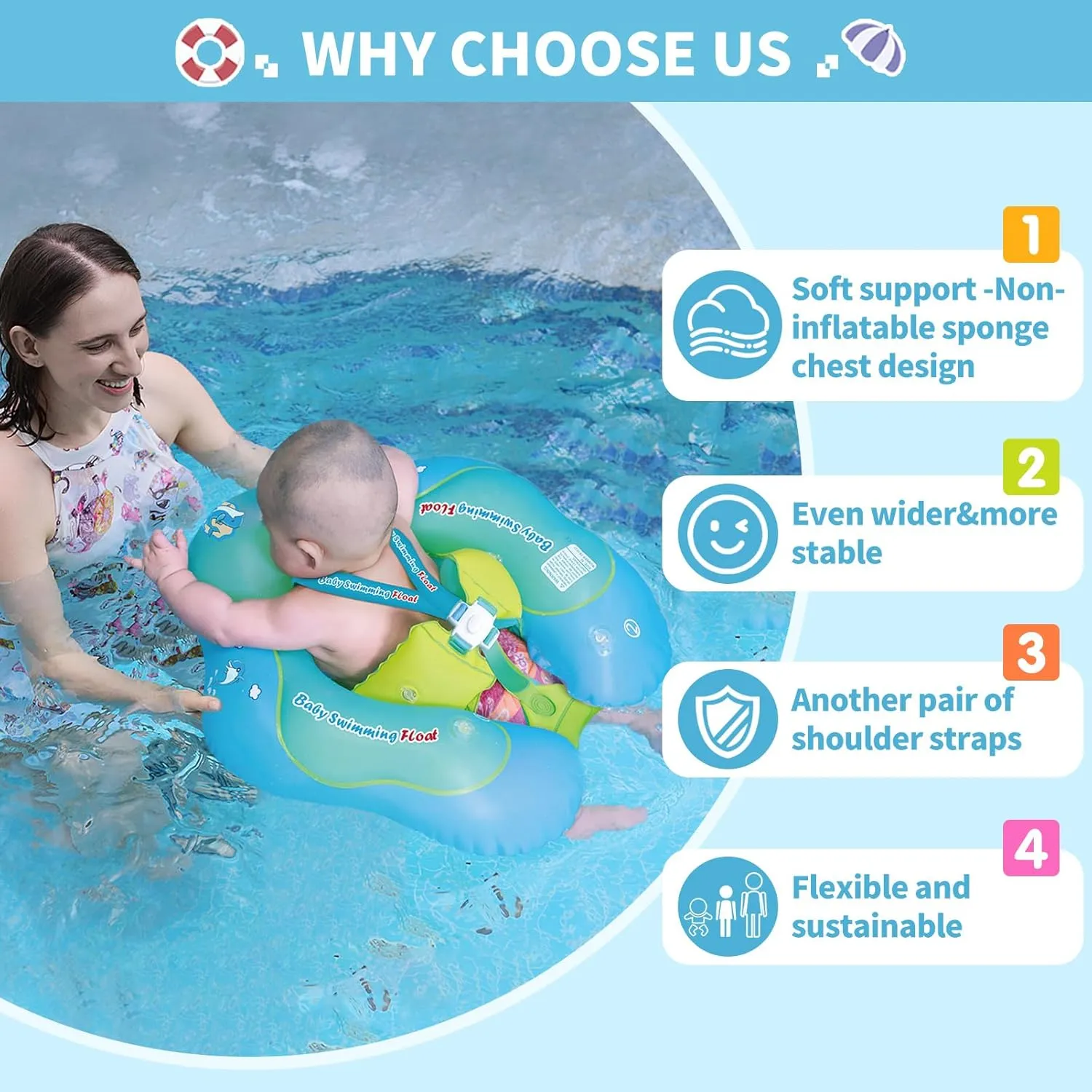 Free Swimming Baby Inflatable Baby Swim Float with Sun Canopy Size Improved Infant Pool Floaties Swimming Pool Toys for The Age of 3-36 Months(Blue, Small)