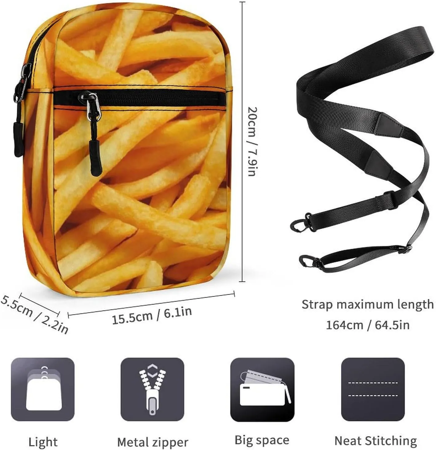 French Fries Crossbody Bag Small Shoulder Bag Waterproof, Lightweight And Convenient
