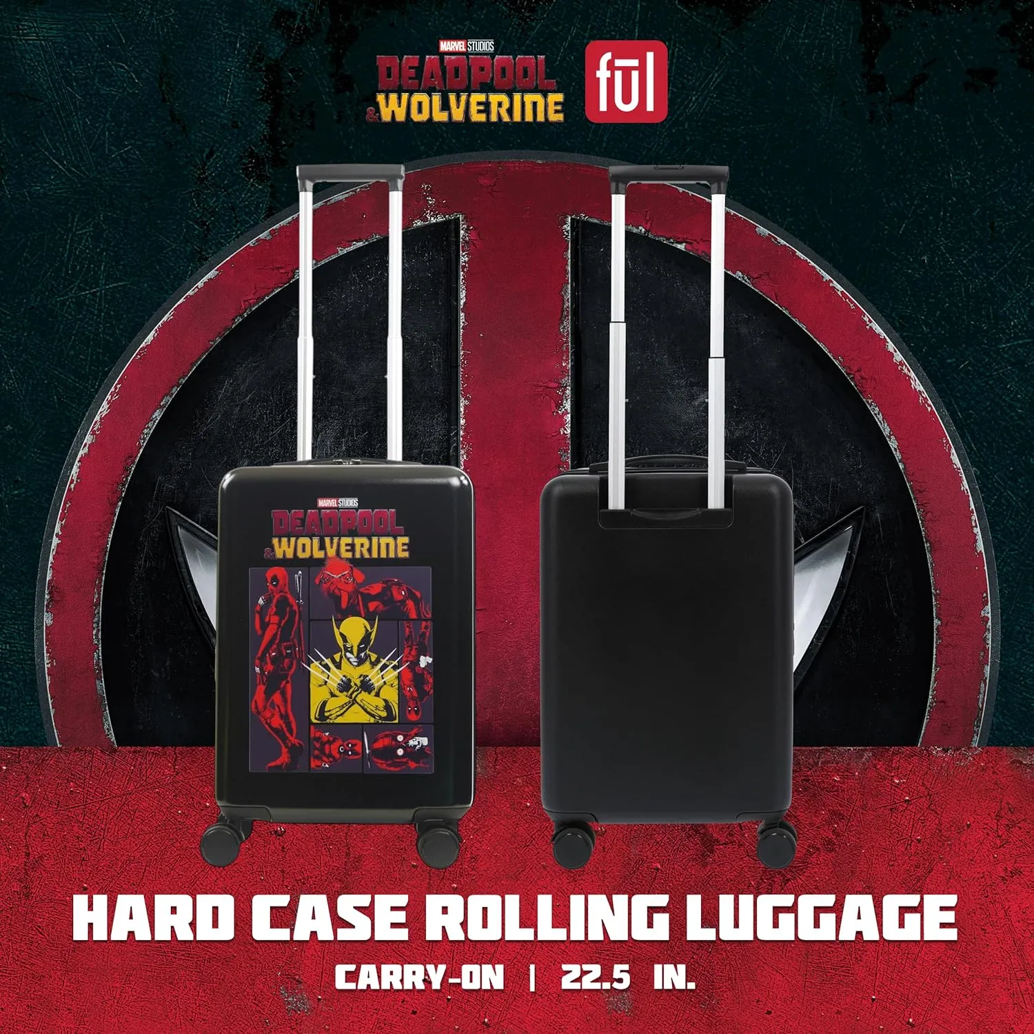 FUL Marvel Deadpool & Wolverine 22.5 Inch Carry-On Luggage, Hardshell Suitcase with Spinner Wheels, Small