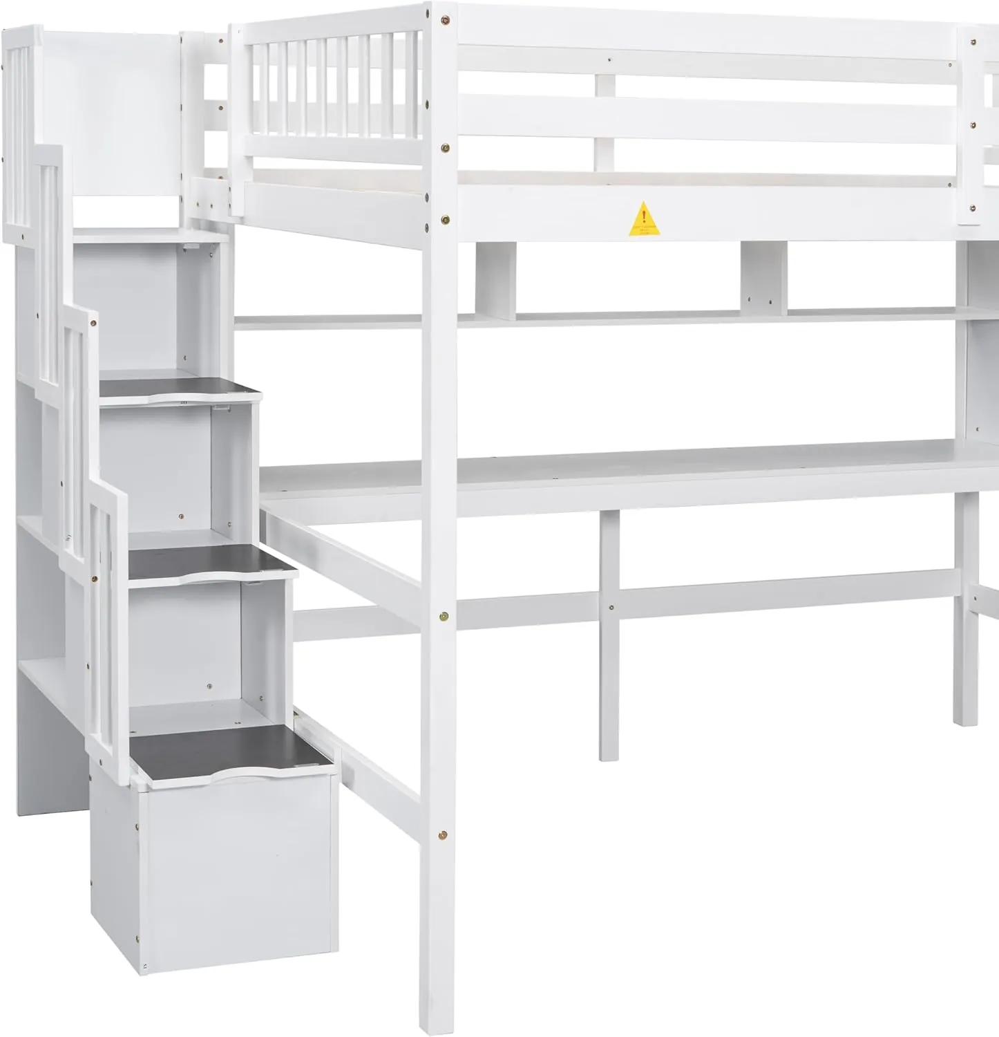 Full Size Loft Bed with Desk and Storage Shelves,Solid Wood Loft Bed Frame with Storage Staircase,High Loft Bed Full Size with Stair for Kids,Teens, Adults,White