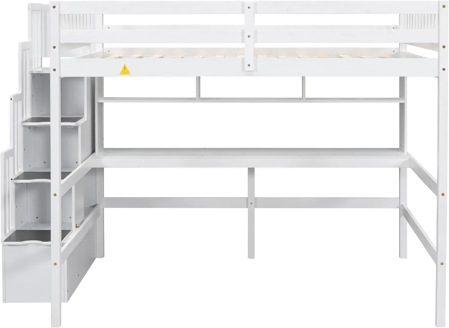 Full Size Loft Bed with Desk and Storage Shelves,Solid Wood Loft Bed Frame with Storage Staircase,High Loft Bed Full Size with Stair for Kids,Teens, Adults,White