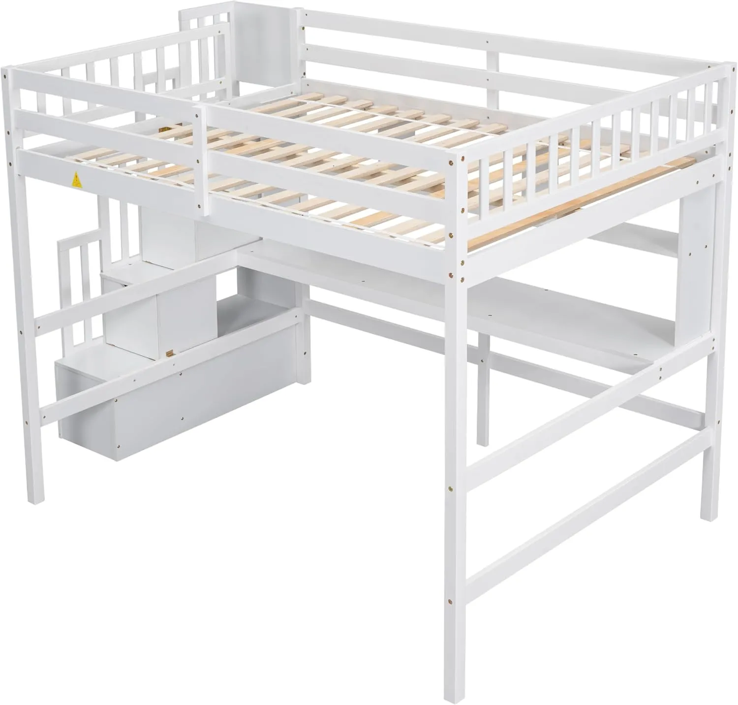 Full Size Loft Bed with Desk and Storage Shelves,Solid Wood Loft Bed Frame with Storage Staircase,High Loft Bed Full Size with Stair for Kids,Teens, Adults,White