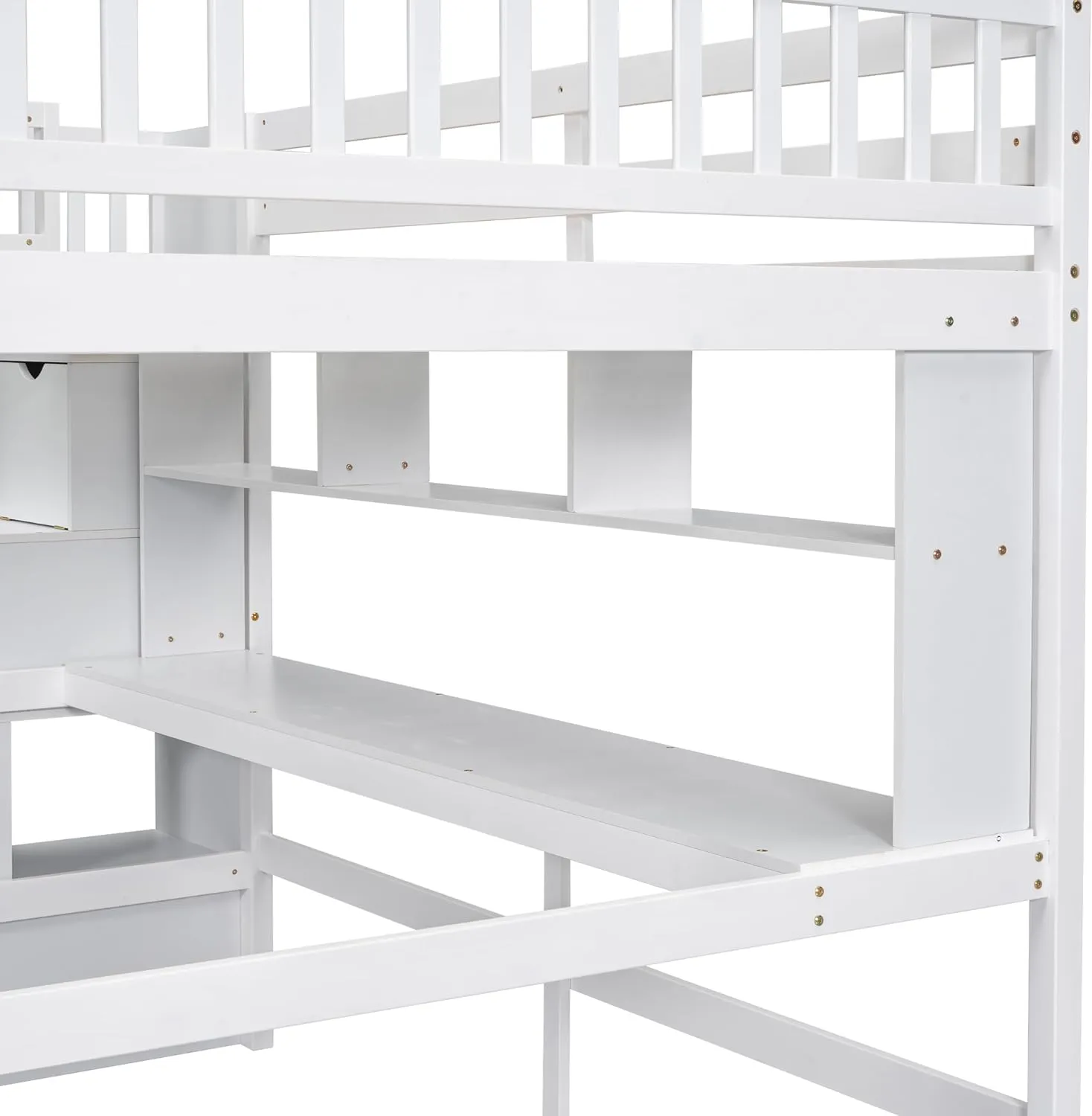 Full Size Loft Bed with Desk and Storage Shelves,Solid Wood Loft Bed Frame with Storage Staircase,High Loft Bed Full Size with Stair for Kids,Teens, Adults,White