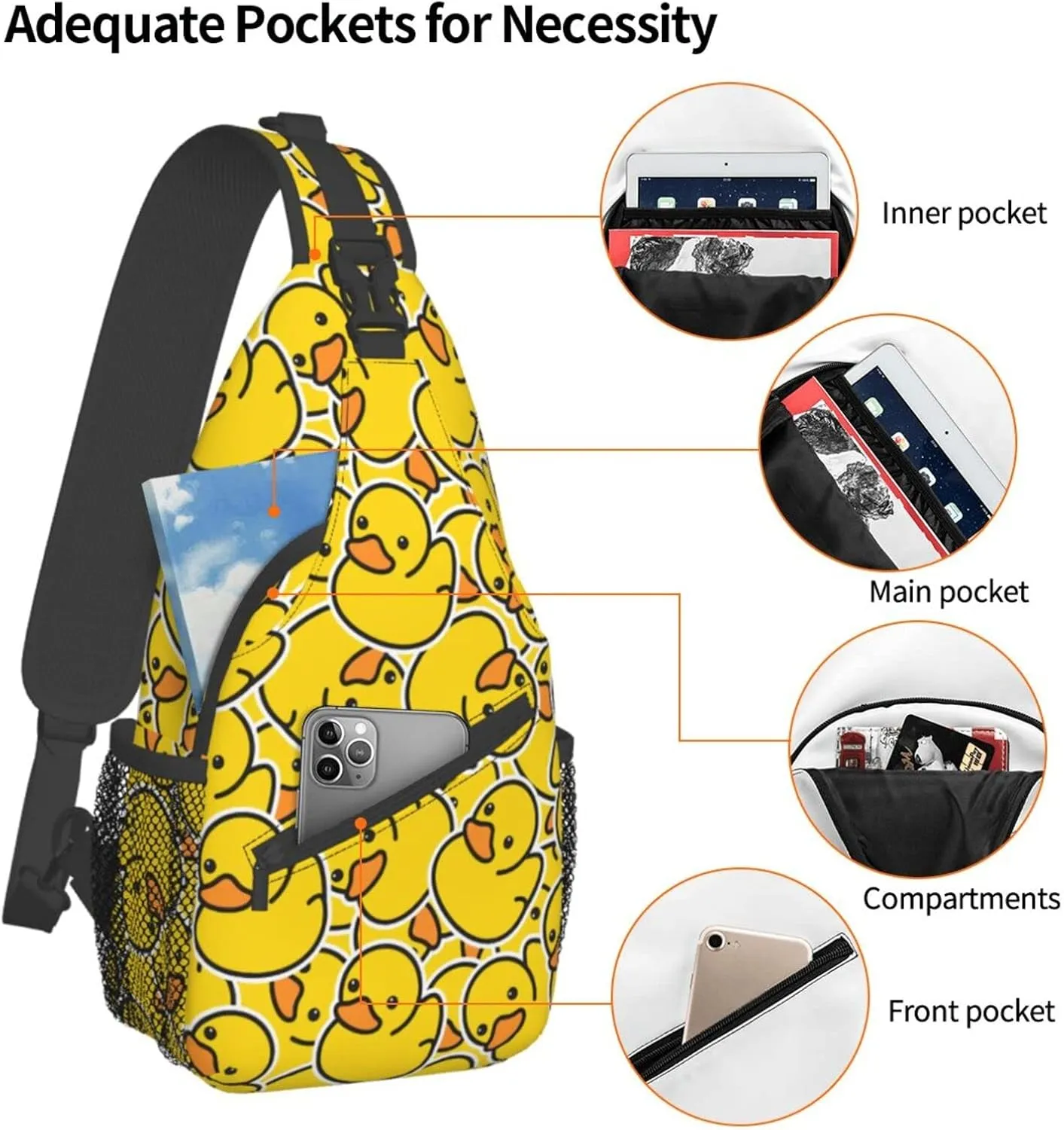 Funny Duck Sling Bag Crossbody Backpack Hiking Travel Daypack Chest Bag Lightweight Shoulder Bag For Men Women