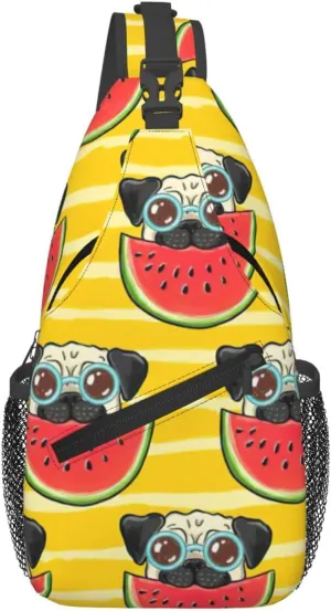 Funny French Bullfighting Watermelon Print Crossbody Bag Is Suitable For Outdoor Hiking, Work, And Daily Travel