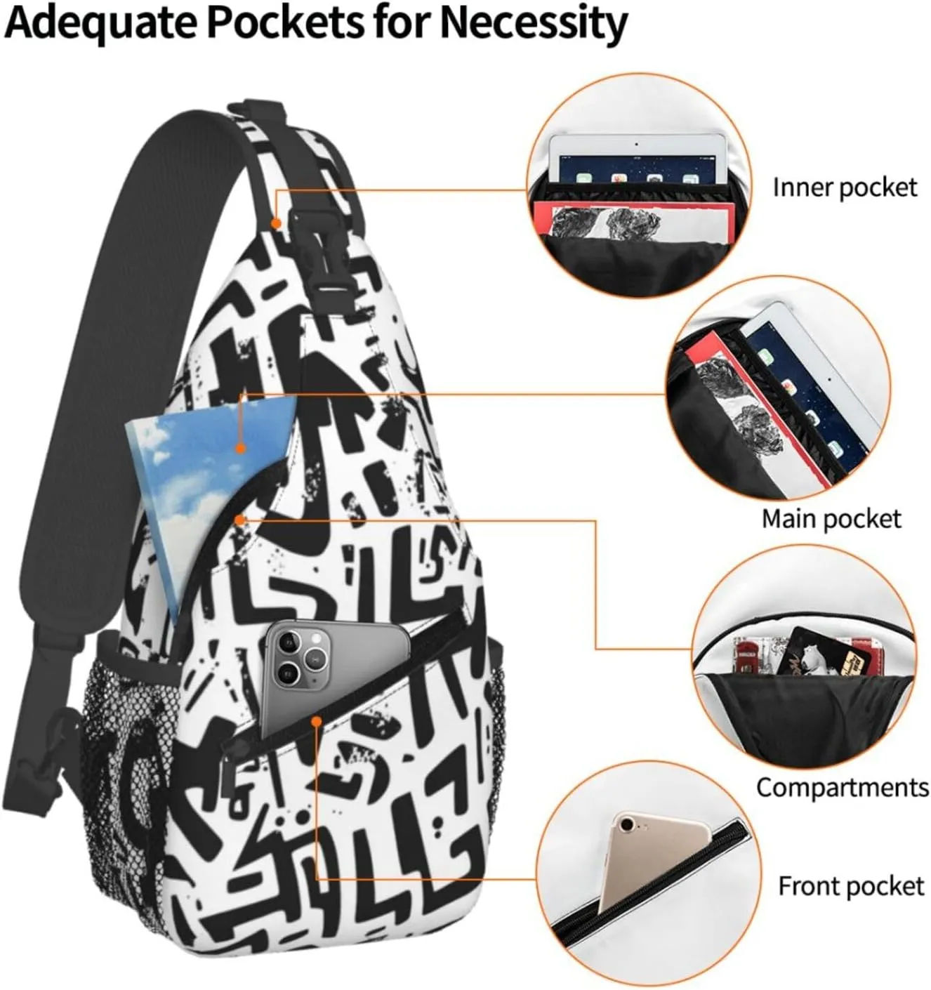 Funny Graffiti Style Crossbody Bag with Abstract Picture Fitness Sports Travel Hiking Backpack Cute Animal Print Chest Bag Shoulder Bag for Women and Men