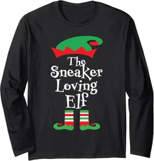 Funny The Sneaker Loving Elf Christmas Tee Family Matching Long Sleeve T-Shirt