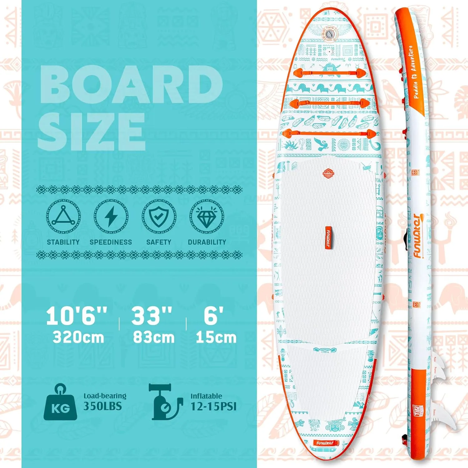 FunWater Inflatable Stand Up Paddle Board with Premium SUP Paddleboard Accessories, Anti-Slip EVA Deck, 11'/10'6'' Paddle Boards for Adults & Youth of All Skill Levels