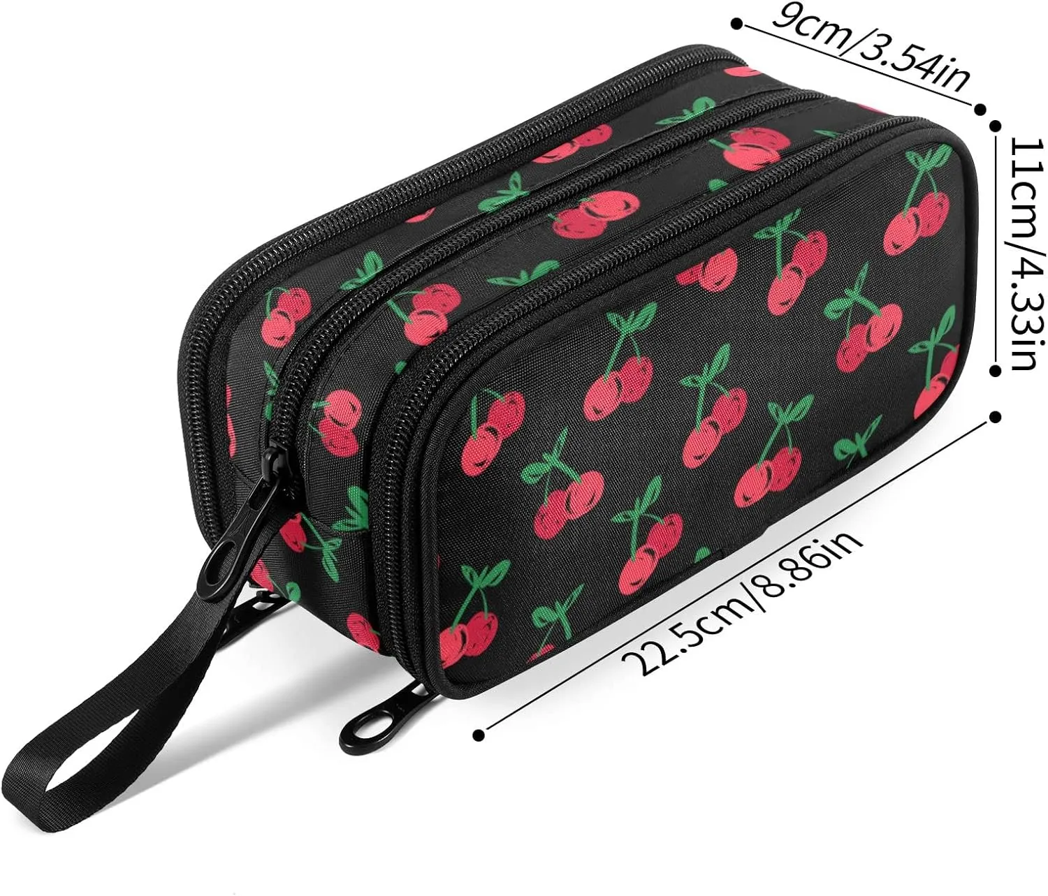 Fustylead Hand Drawn Cherry Large Pencil Case, Minimalist Portable Stationery Bag Cosmetics Bag with Handle for Middle High College School Office Travel