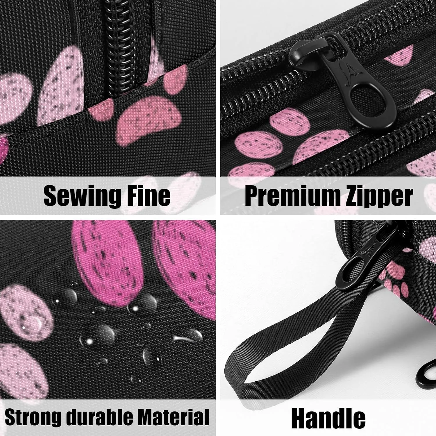 Fustylead Pink Cats Paws Large Pencil Case, Minimalist Portable Stationery Bag Cosmetics Bag with Handle for Middle High College School Office Travel