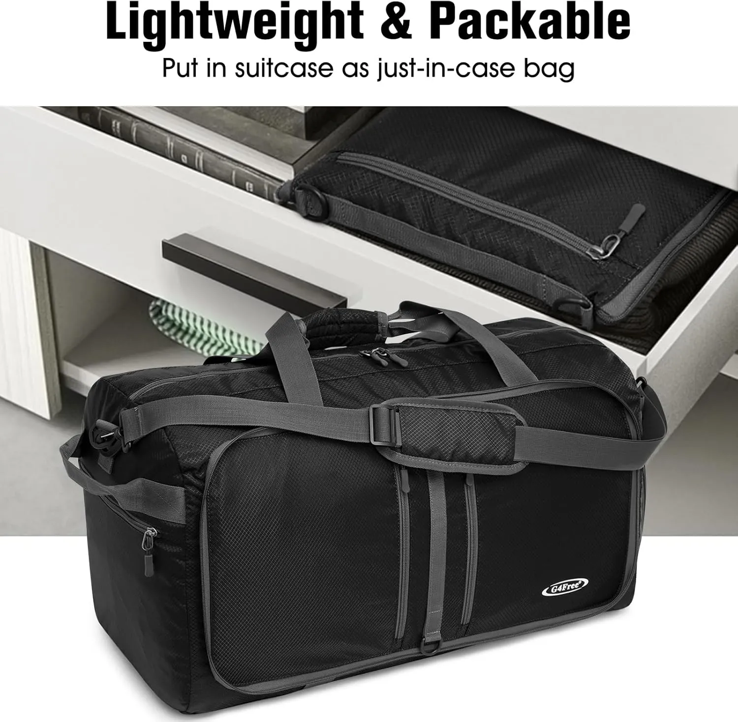 G4Free 40L/65L Foldable Duffel Bag, Water-Repellent Travel Backpack, Lightweight Carry Bag for Overnight Weekender Sports Men Women