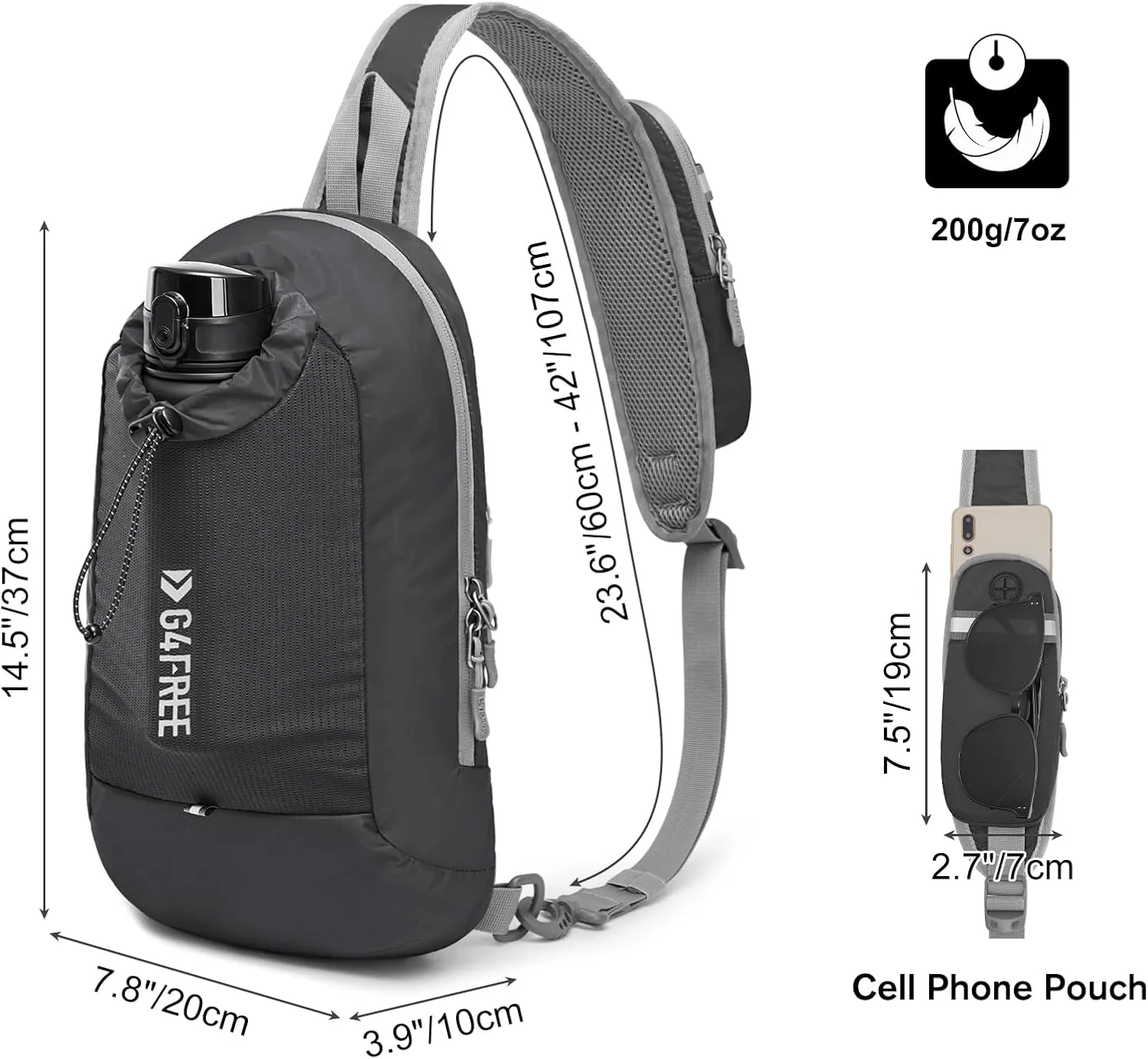G4Free Sling Bag RFID Blocking Lightweight Crossbody Backpack Chest Shoulder Bag for Travel Sports Running Hiking