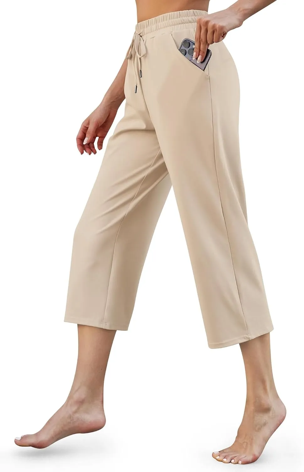 G4Free Wide Leg Pants for Women Yoga Capris with Pockets Drawstring Casual Cropped Pants for Summer