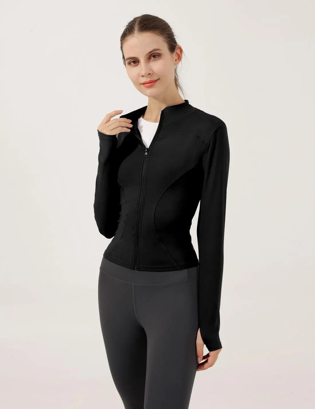 Gacaky Women's Slim Fit Lightweight Athletic Full Zip Stretchy Workout Running Track Jacket with Thumb Holes