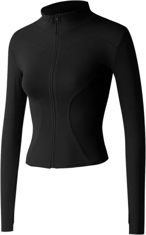 Gacaky Women's Slim Fit Lightweight Athletic Full Zip Stretchy Workout Running Track Jacket with Thumb Holes