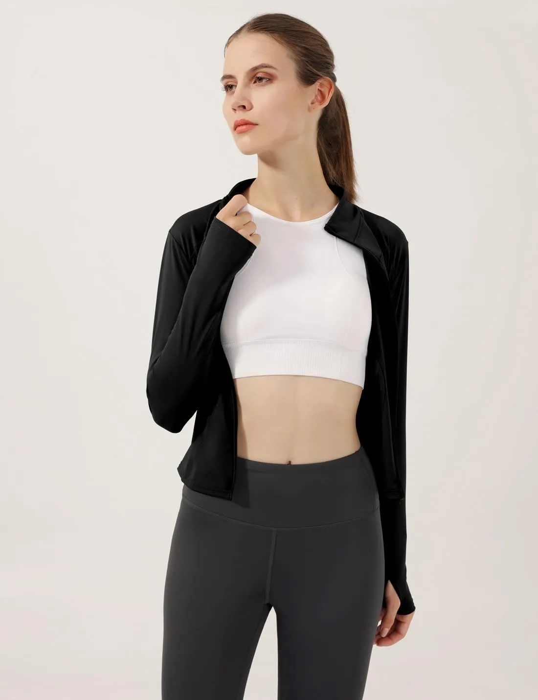 Gacaky Women's Slim Fit Lightweight Athletic Full Zip Stretchy Workout Running Track Jacket with Thumb Holes