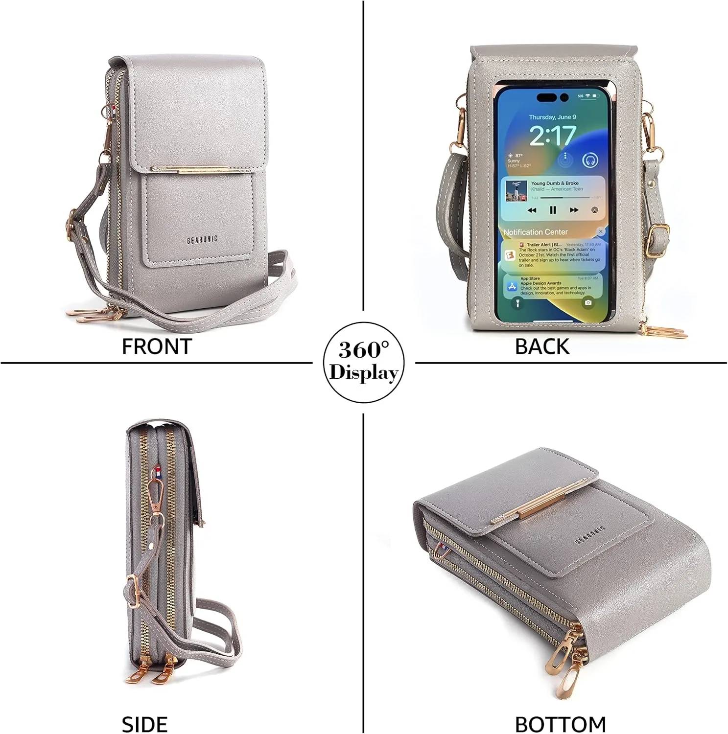 GEARONIC Crossbody Bag Cell Phone Purse for Women,Handbags Wallet with Credit Card Slots, Leather Phone Wallet with Strap