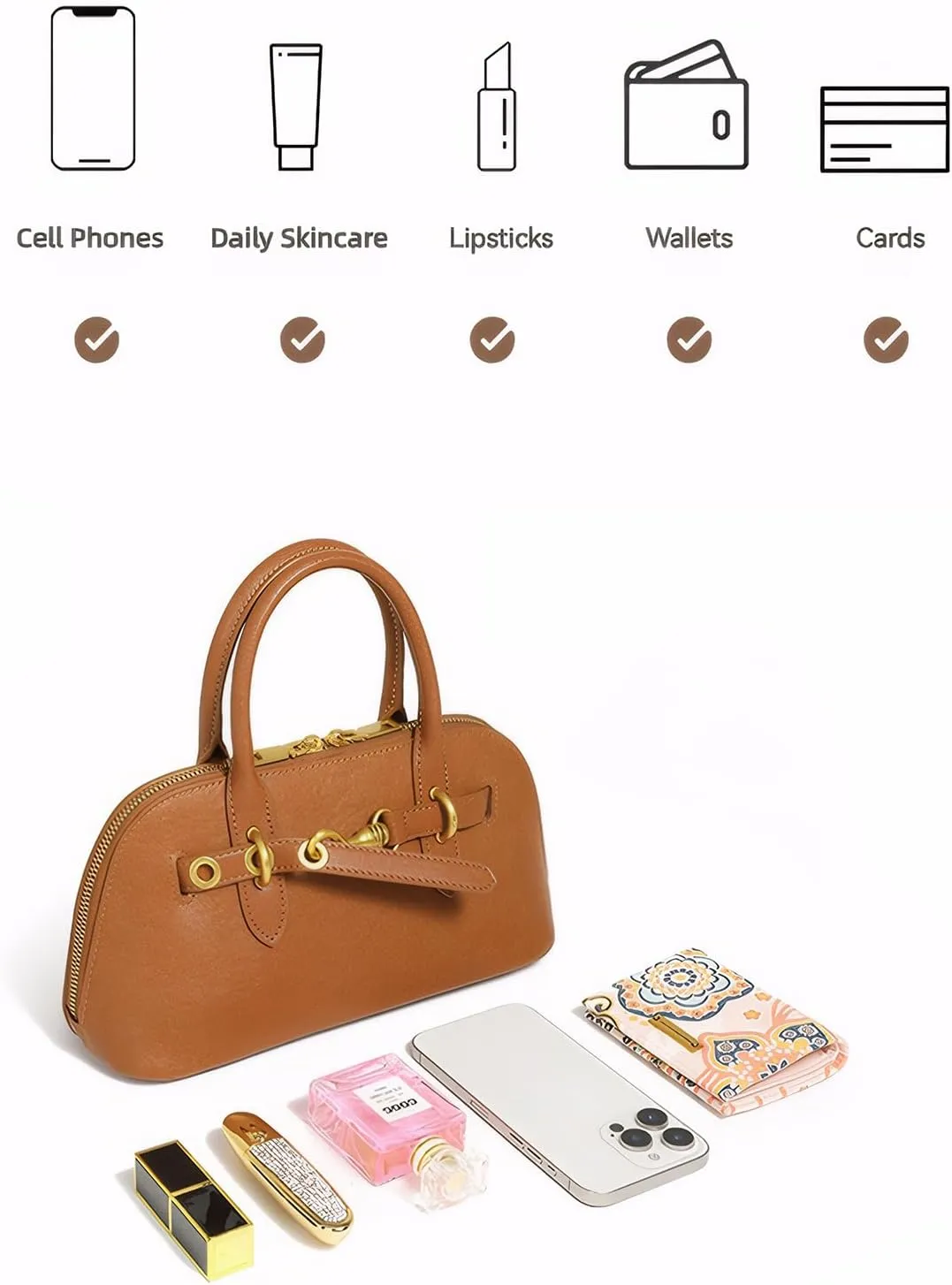 Genuine Leather Crossbody Bag for Women with Top Handle, Small Shoulder Tote Handbag, Designer Satchel Purse for Everyday Use