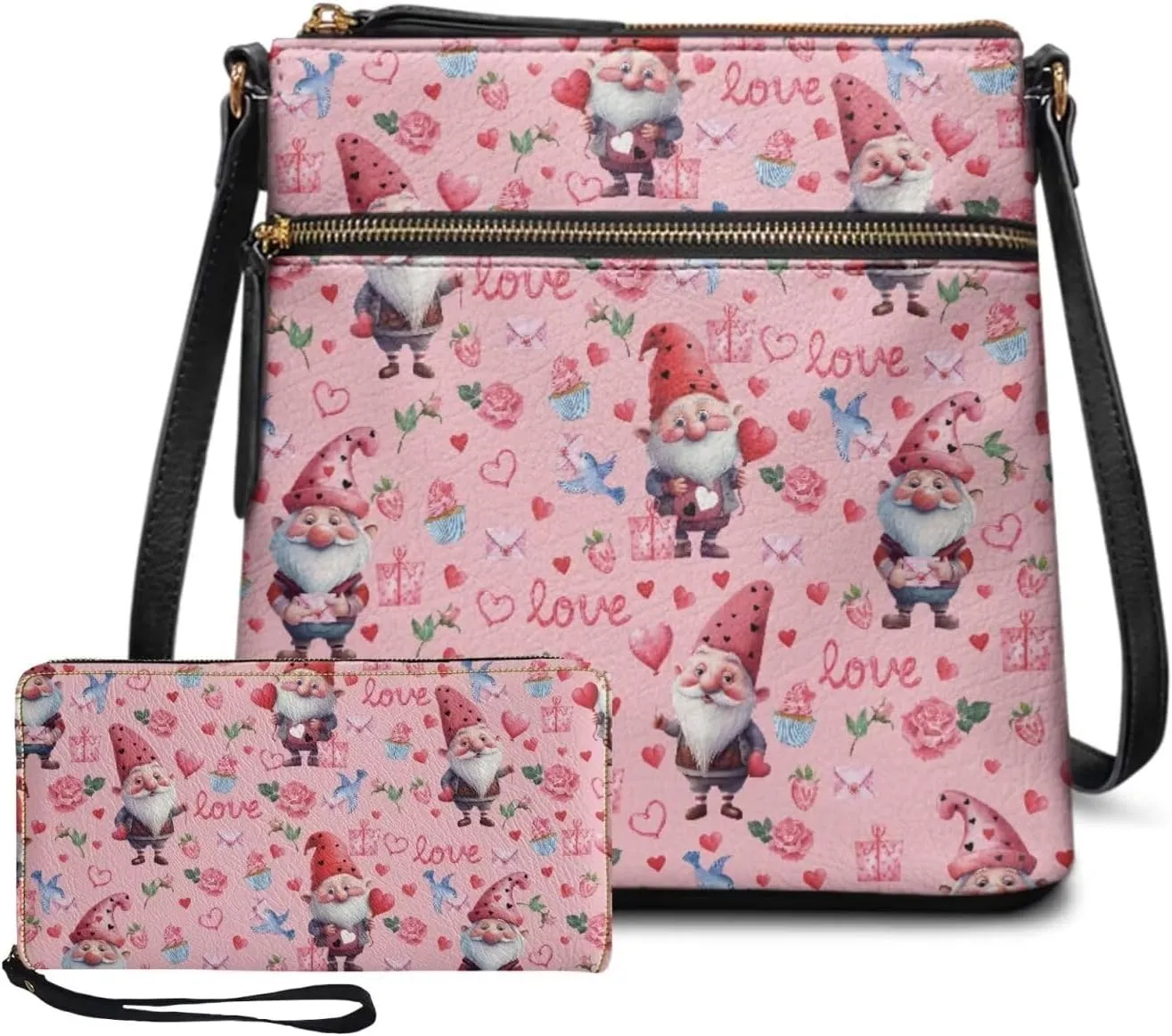 GIFTPUZZ Crossbody and Wallet Set for Women Purse Shoulder Bag Leather Handbags 2 Pack Valentine's Day Gifts for Her