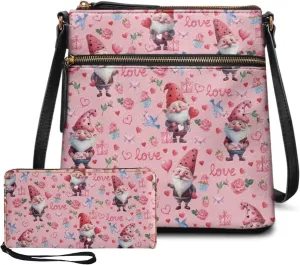 GIFTPUZZ Crossbody and Wallet Set for Women Purse Shoulder Bag Leather Handbags 2 Pack Valentine's Day Gifts for Her