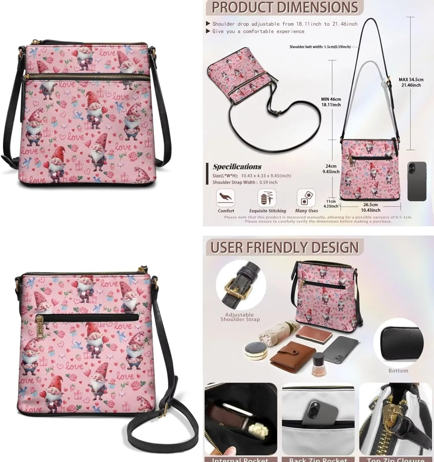 GIFTPUZZ Crossbody and Wallet Set for Women Purse Shoulder Bag Leather Handbags 2 Pack Valentine's Day Gifts for Her