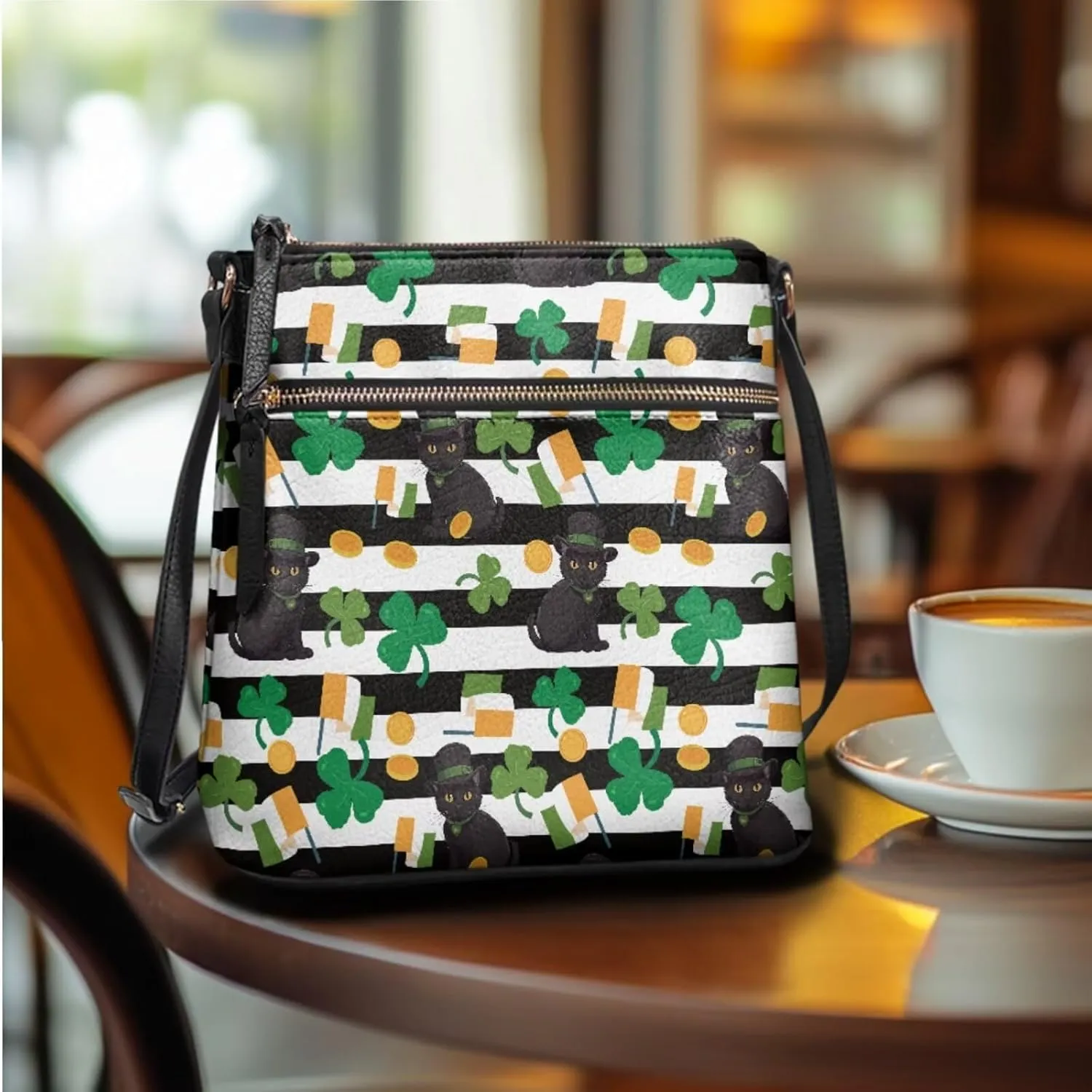 GIFTPUZZ Satchel Shoulder Bag for Women Zip Around Crossbody Purse Set for Ladies 2PCS St. Patrick's Day Gifts