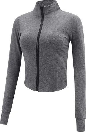 Gihuo Women's Athletic Full Zip Lightweight Workout Jacket with Thumb Holes