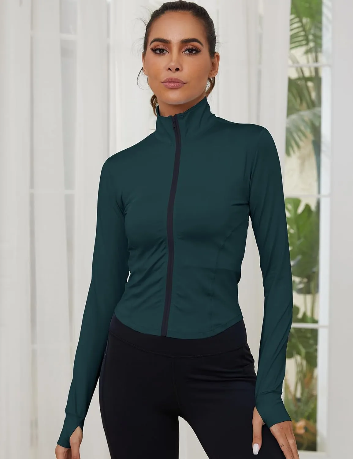 Gihuo Women's Athletic Full Zip Lightweight Workout Jacket with Thumb Holes