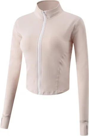 Gihuo Women's Athletic Full Zip Lightweight Workout Jacket with Thumb Holes