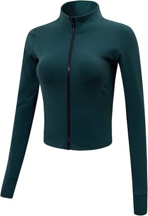 Gihuo Women's Athletic Full Zip Lightweight Workout Jacket with Thumb Holes