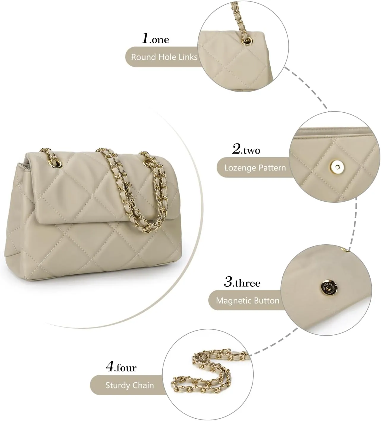Gladdon Quilted Crossbody Purses for Women Small Ladies Shoulder Bags with Chain Trendy Clutch Purse Cute Designer Bag