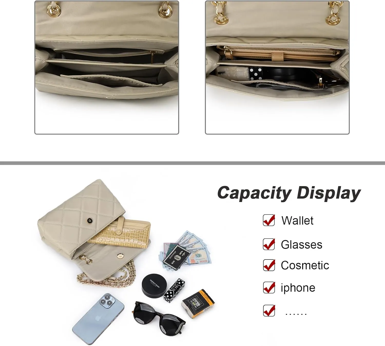 Gladdon Quilted Crossbody Purses for Women Small Ladies Shoulder Bags with Chain Trendy Clutch Purse Cute Designer Bag