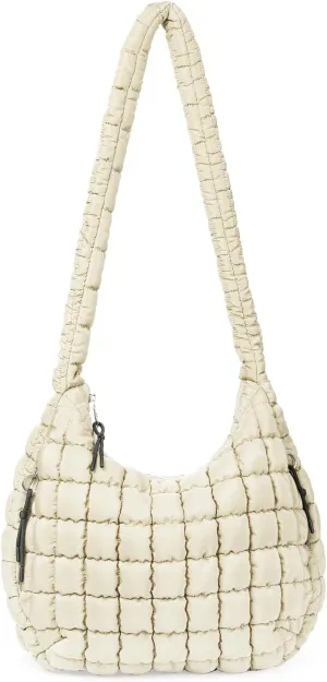 GOIACII Women Crossbody Shoulder Bag with Zipper, Nylon Quilted Puffer Hobo Bag for Women