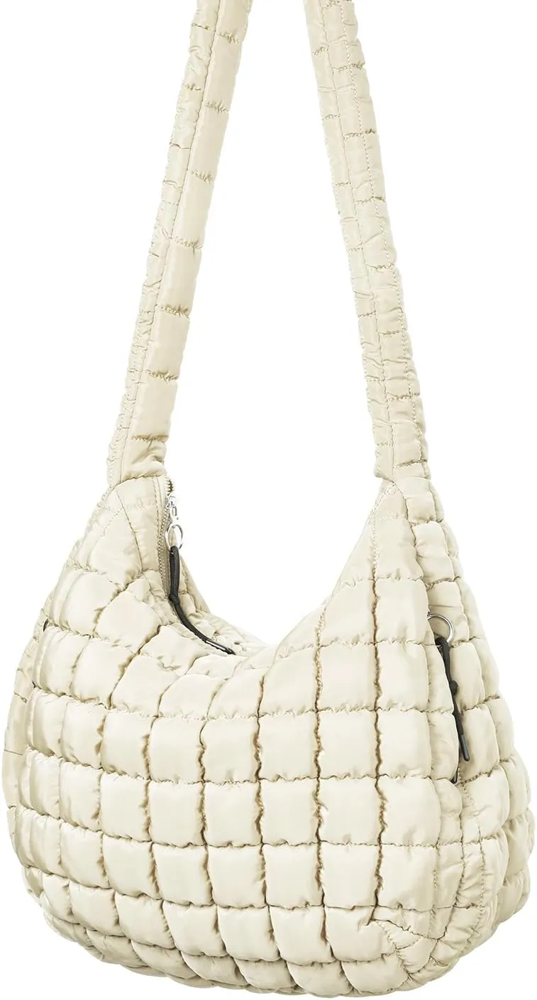 GOIACII Women Crossbody Shoulder Bag with Zipper, Nylon Quilted Puffer Hobo Bag for Women