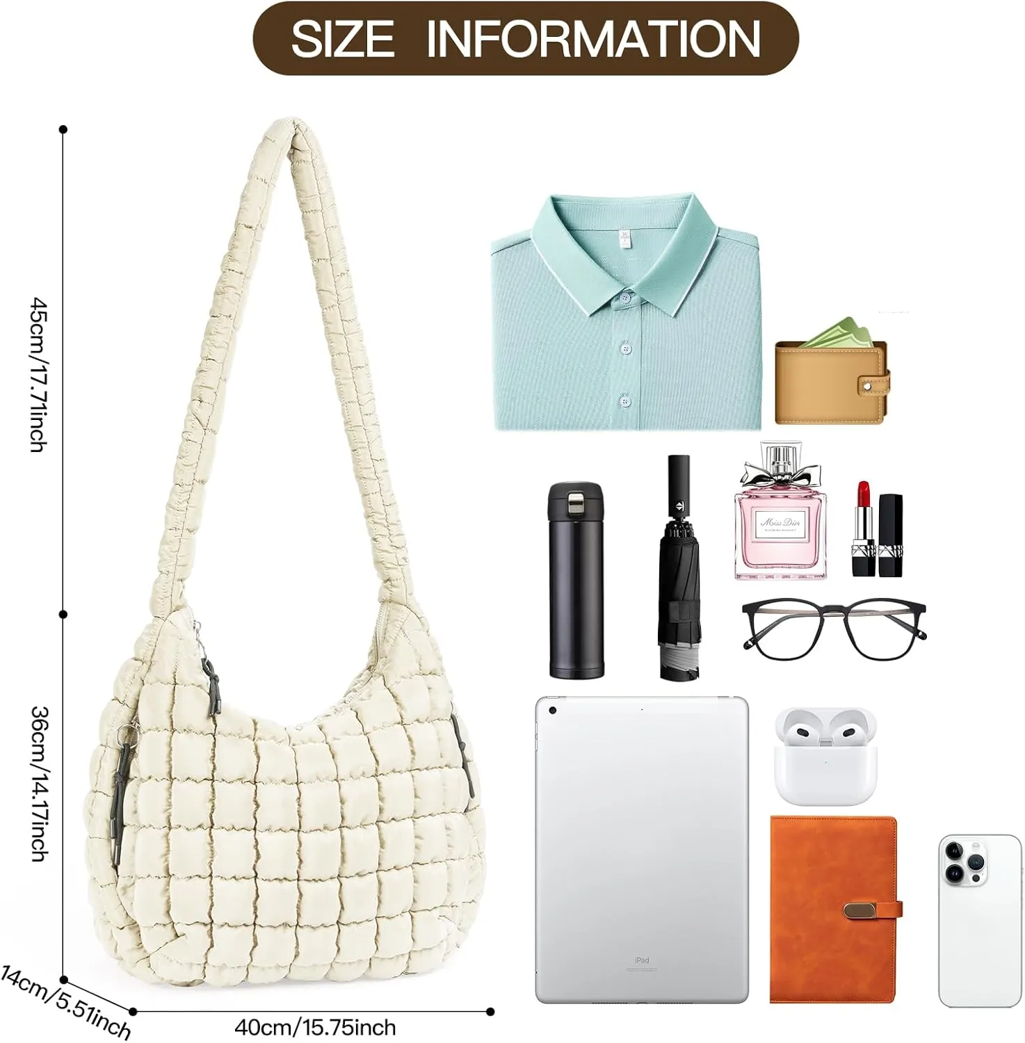 GOIACII Women Crossbody Shoulder Bag with Zipper, Nylon Quilted Puffer Hobo Bag for Women