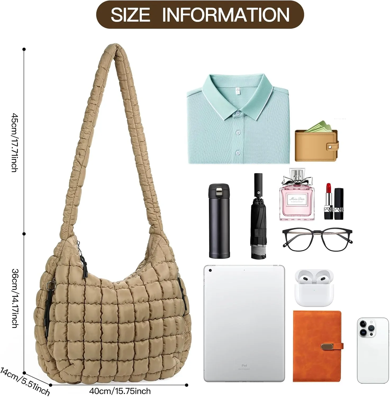 GOIACII Women Crossbody Shoulder Bag with Zipper, Nylon Quilted Puffer Hobo Bag for Women