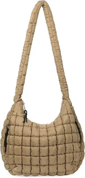 GOIACII Women Crossbody Shoulder Bag with Zipper, Nylon Quilted Puffer Hobo Bag for Women
