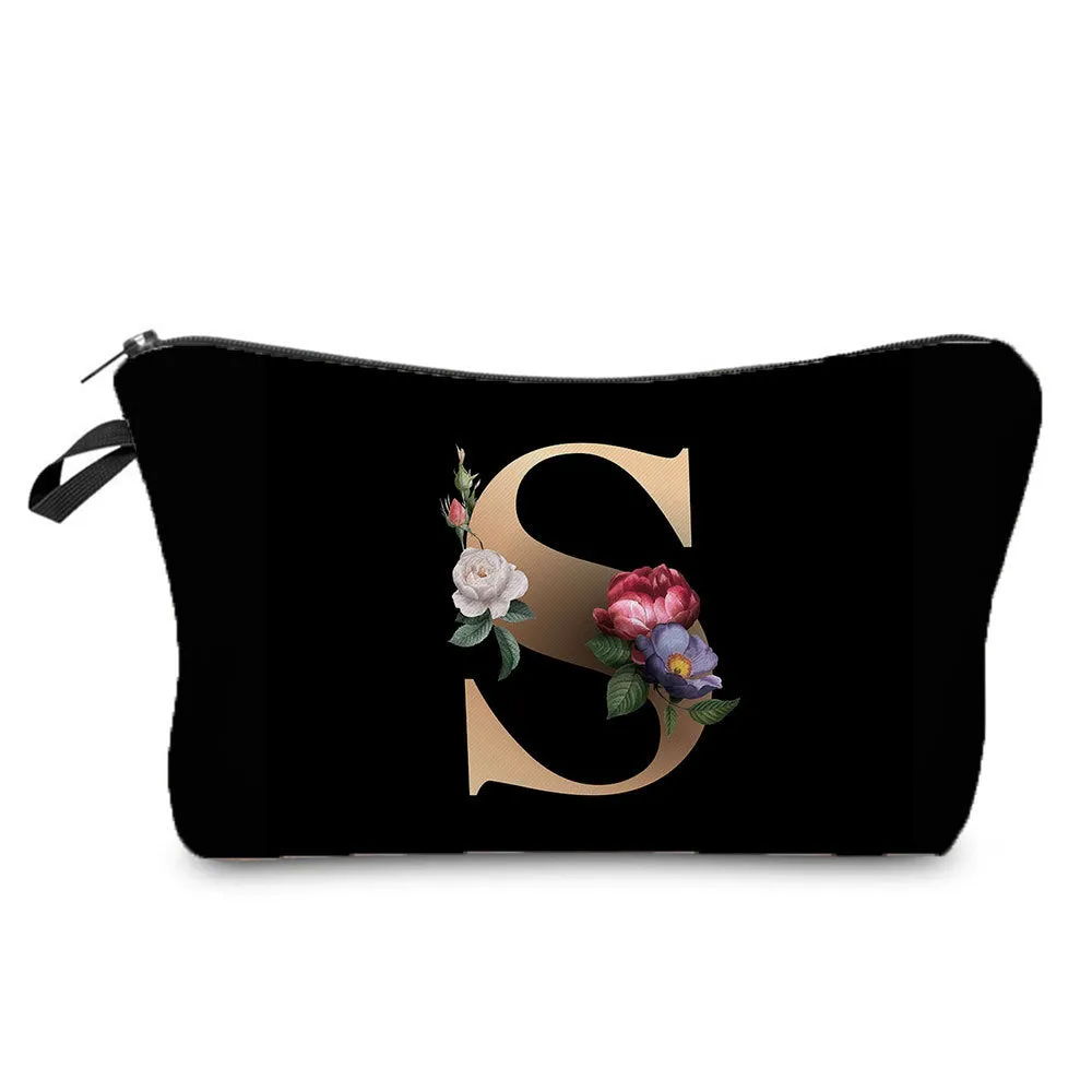 Gold Letter Printing Portable Toiletry Storage Cosmetic Bags